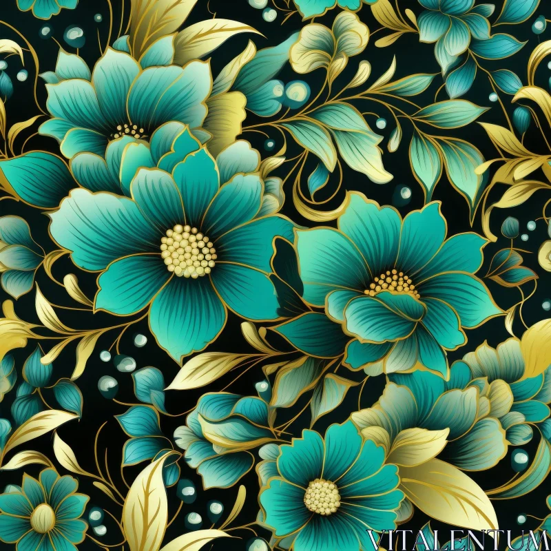 AI ART Floral Seamless Pattern with Teal and Green Flowers