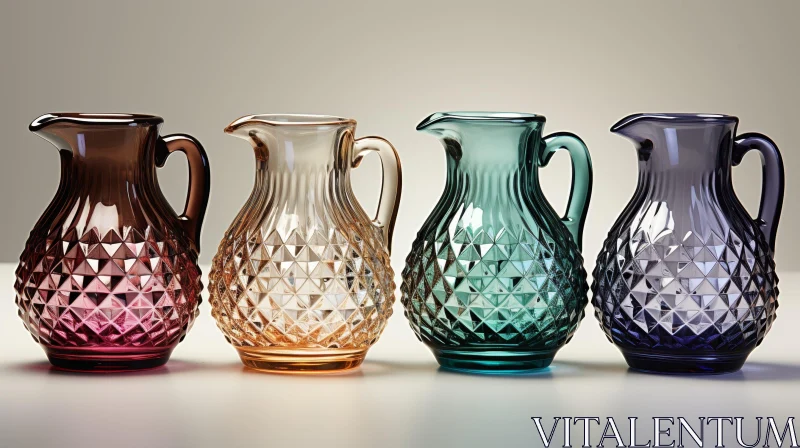 Glass Jugs in Different Colors on White Surface AI Image