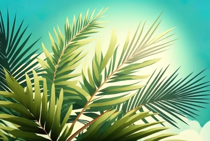 Graphic Illustration of Palm Leaves Under Blue Sky | Mid-Century Style