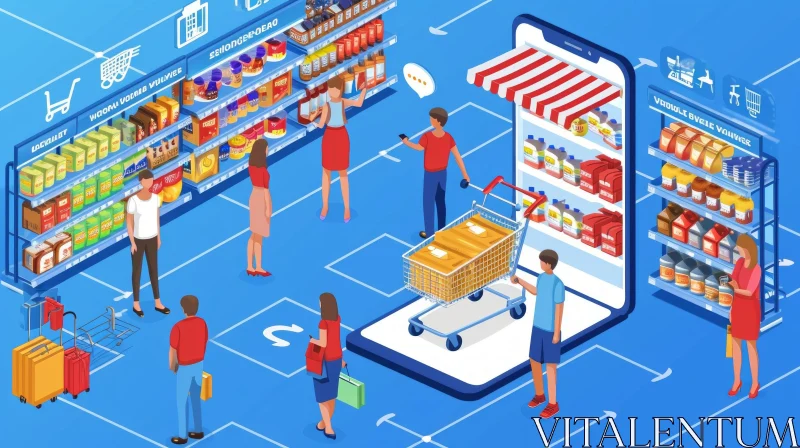 Isometric Online Grocery Shopping Concept | Vector Illustration AI Image