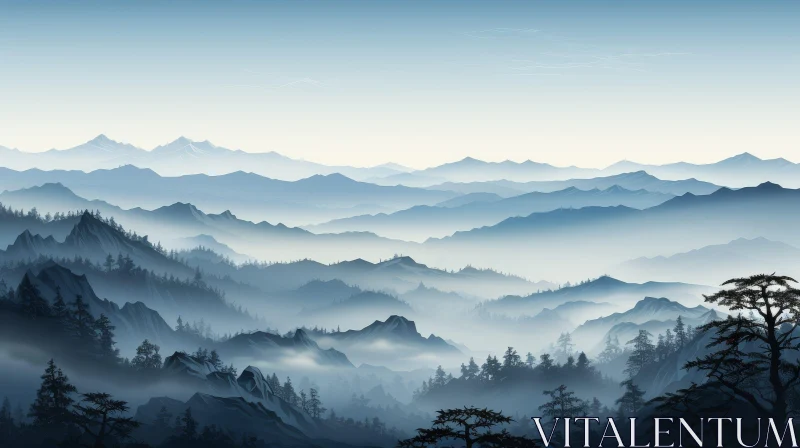 Misty Mountains Morning Landscape AI Image