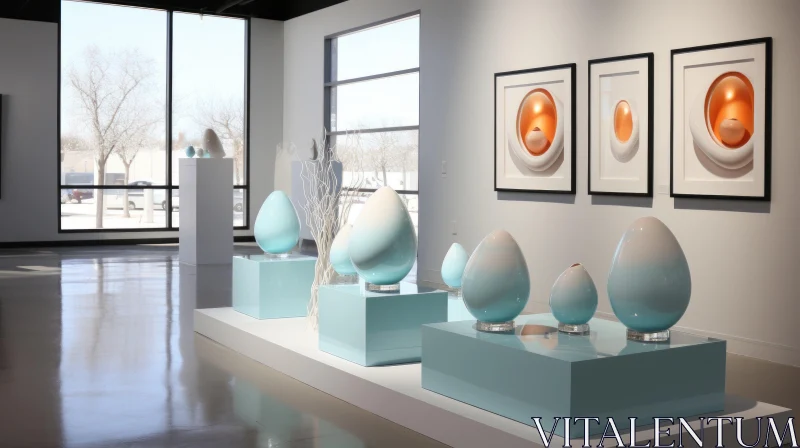 Modern Art Gallery Display of Abstract Vases AI Image