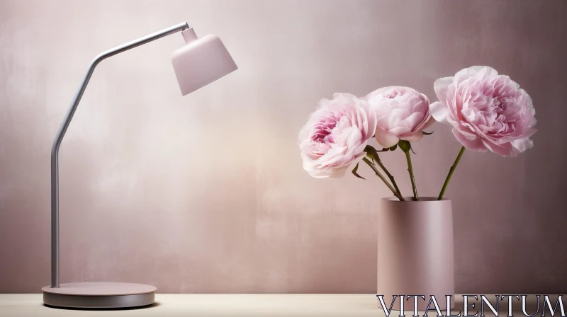 Pink Lamp and Roses Still Life Composition AI Image