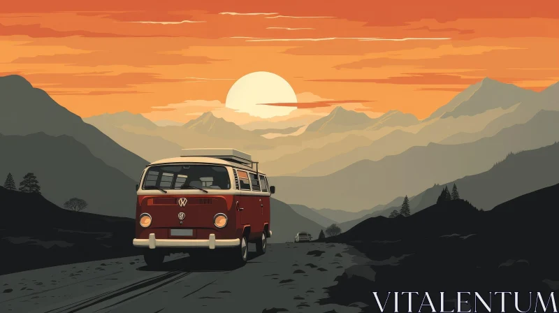 AI ART Retro Van Driving Through Mountain Landscape