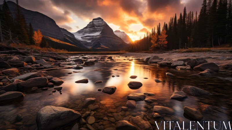 Serene Mountain Landscape with Reflective River AI Image