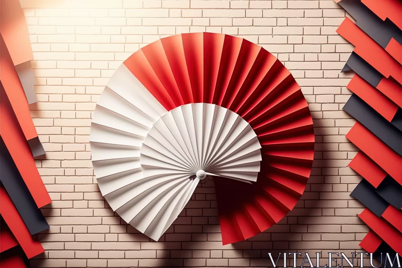 Abstract Paper Fan on Brick Wall - Japanese Abstraction AI Image