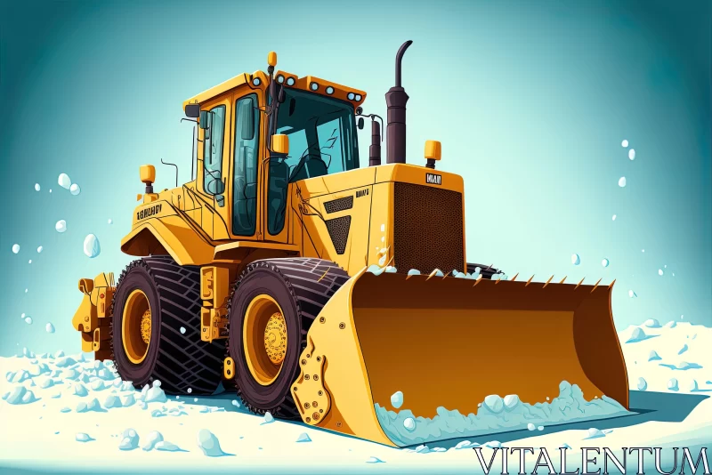 Captivating Illustration of a Yellow Bulldozer on a Snowy Road AI Image