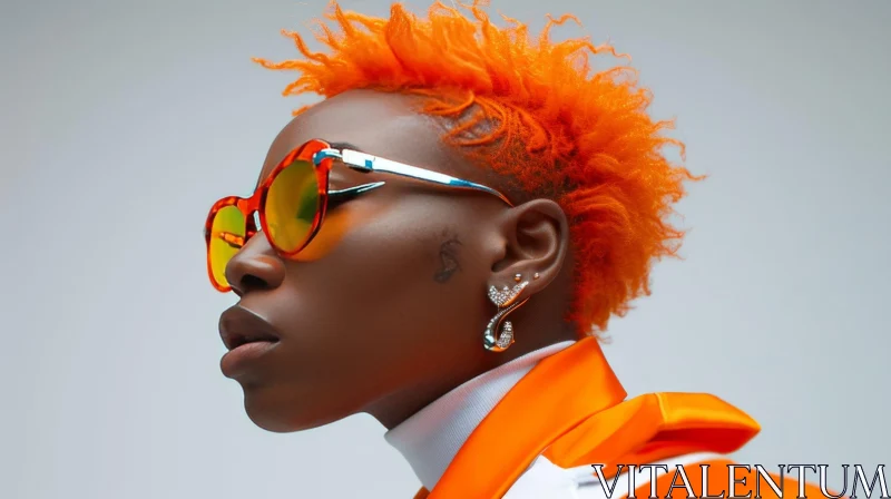 Captivating Portrait of a Stylish Woman with Orange Hair and Sunglasses AI Image