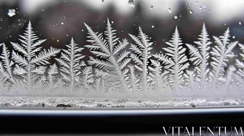 Close-up of Window with Frost: Beautiful Fern-like Crystal Pattern AI Image