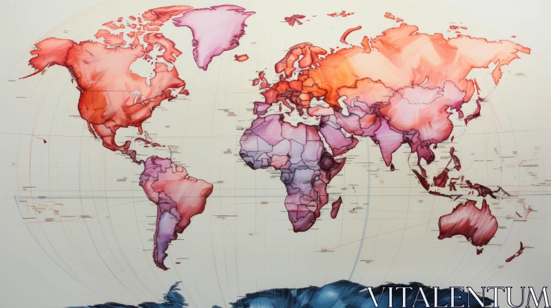 AI ART Colorful World Map - Atlantic Ocean Centered