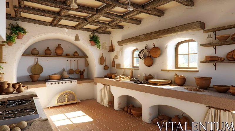 Cozy and Inviting Rustic Kitchen with Vaulted Ceiling AI Image