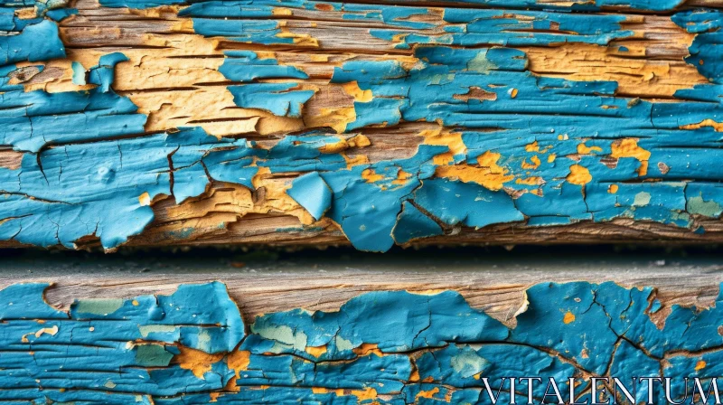 Cracked and Peeling Blue Paint on Wooden Surface - Abstract Art AI Image