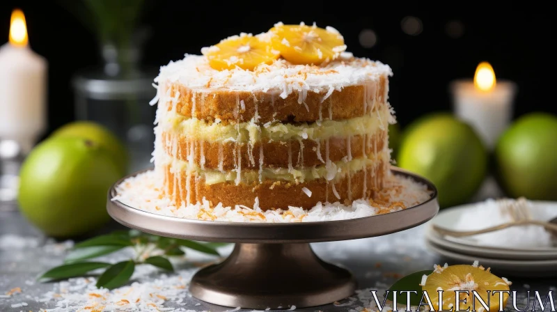 Delicious Coconut Lemon Cake with Candles and Lime AI Image