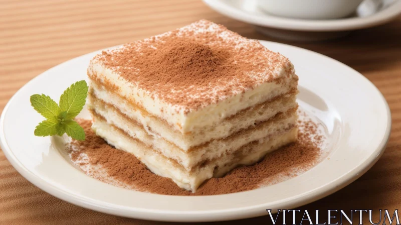 Delicious Tiramisu Cake on Plate - Coffee Dessert AI Image