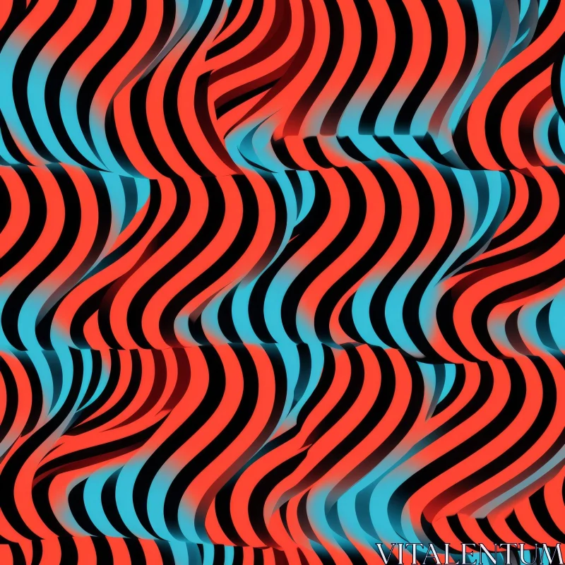 AI ART Dynamic Wavy 3D Pattern - Red Blue Black Stripes