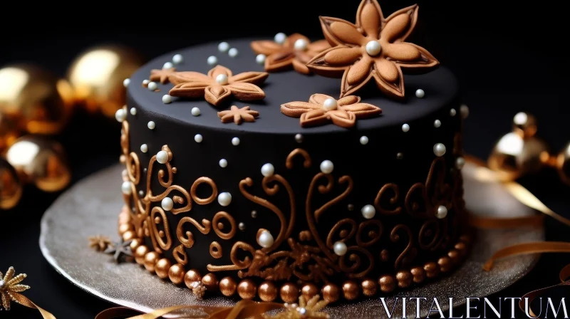 Elegant Black and Gold Cake Photo AI Image