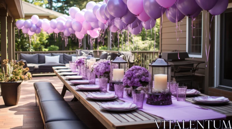 Elegant Purple Party Table Setting AI Image
