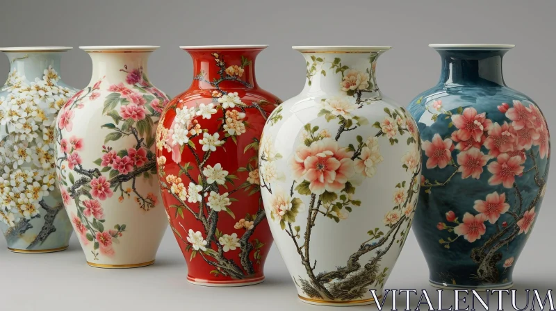 Exquisite Chinese Porcelain Vases with Floral Patterns AI Image