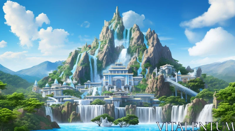 Majestic Palace on Mountain Landscape AI Image