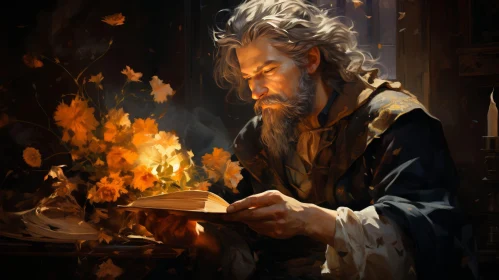 Man Reading Book by Candlelight - Artistic Painting