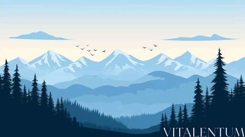 AI ART Mountain Landscape Illustration - Tranquil Nature Scene