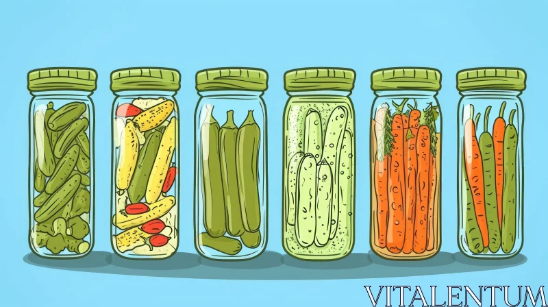 Preserved Delights: Glass Jars of Pickled Vegetables AI Image