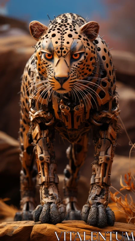 Robotic Leopard in Steampunk Style - Mechanical Realism Art AI Image