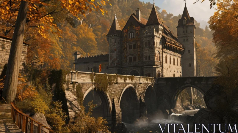 Serene Landscape: Medieval Castle Amidst Autumn Forest AI Image