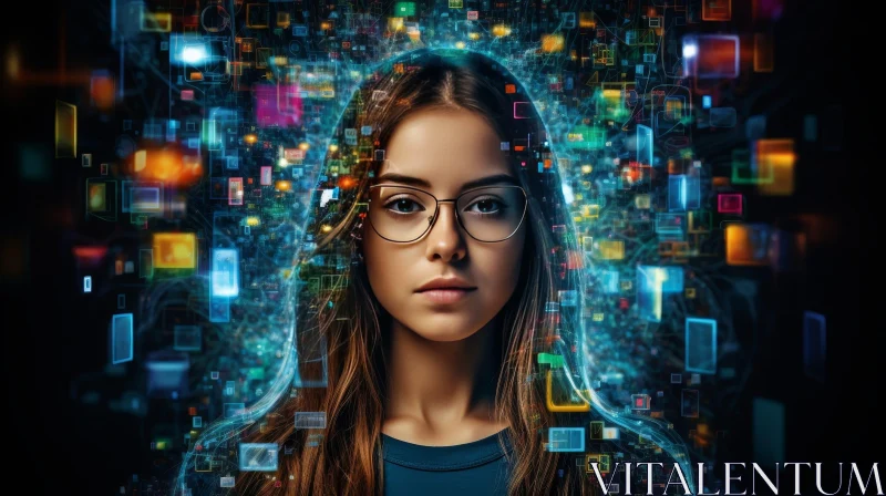 Serious Young Woman Portrait with Glasses AI Image