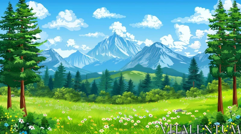 AI ART Tranquil Mountain Valley Landscape