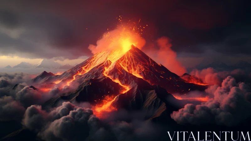 Volcanic Eruption Artwork - Fiery Display of Nature's Power AI Image