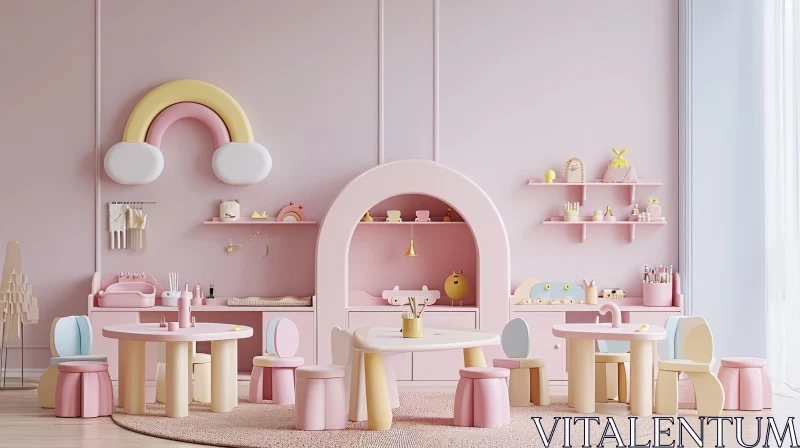 Charming Pink and White Classroom in a Preschool Setting AI Image