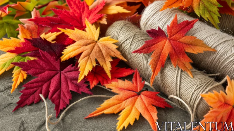 Close-Up of Fall Leaves in Red, Orange, Yellow, and Green Colors AI Image