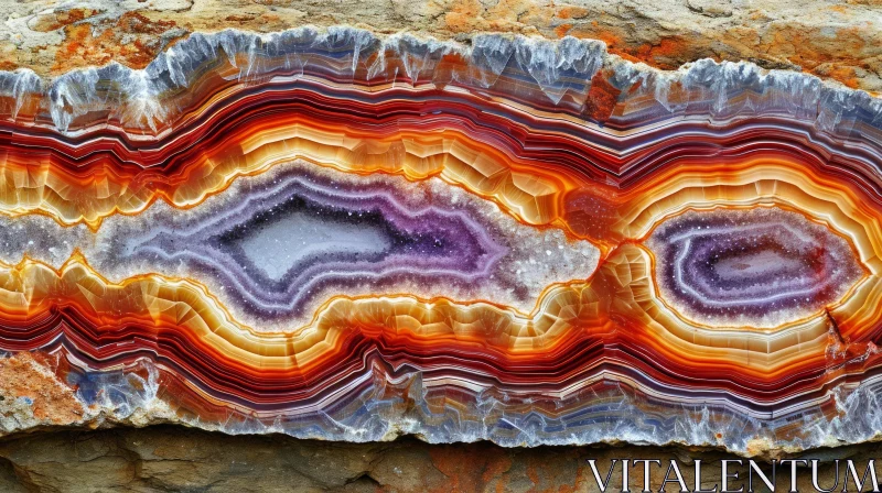 Colorful Agate Cross-Section with a Purple Geode AI Image
