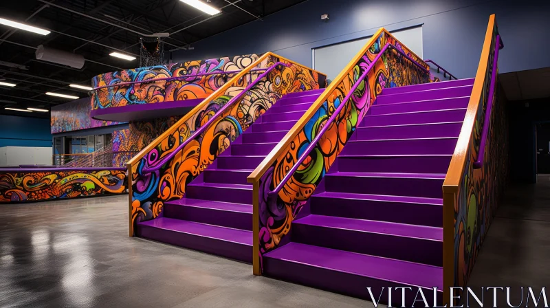Colorful Graffiti on Purple Staircase: A Fusion of Celtic and Theater Art AI Image