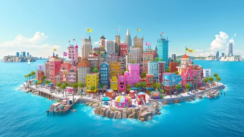 Colorful Island Cityscape: A Bright Urban Oasis