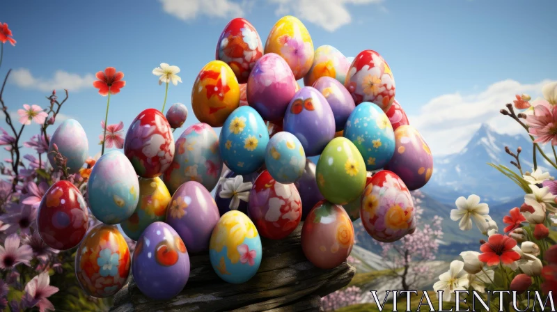 AI ART Colourful Easter Eggs on a Spring Hill - Unreal Engine 5 Creation
