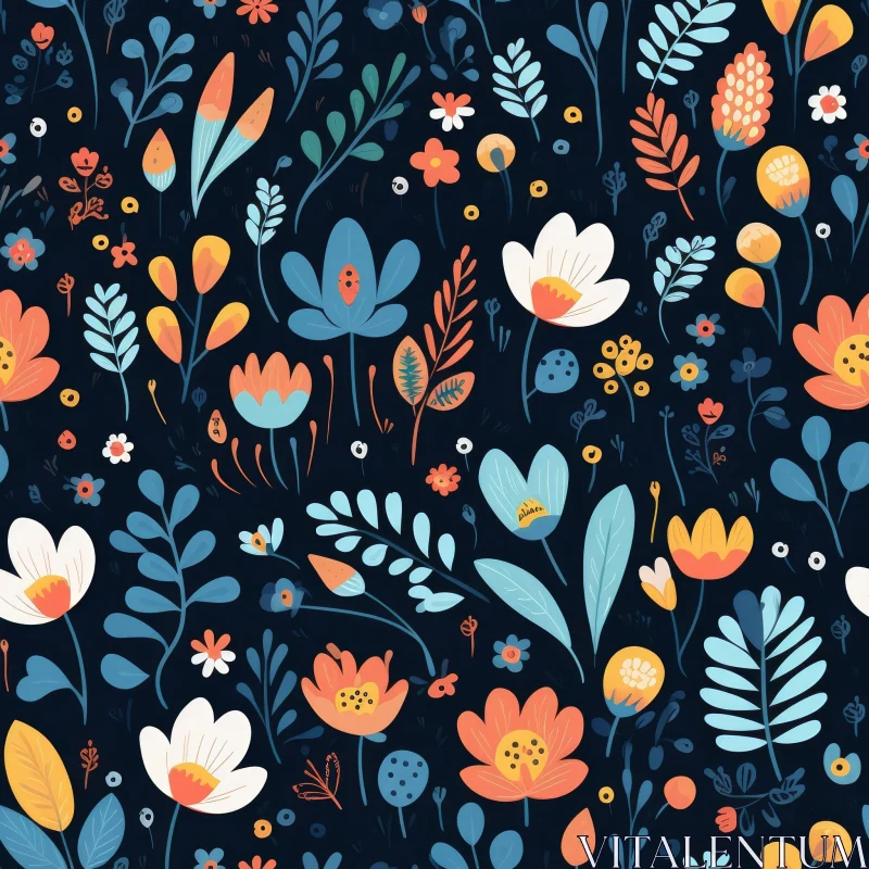 Dark Blue Floral Pattern - Intricate Design AI Image