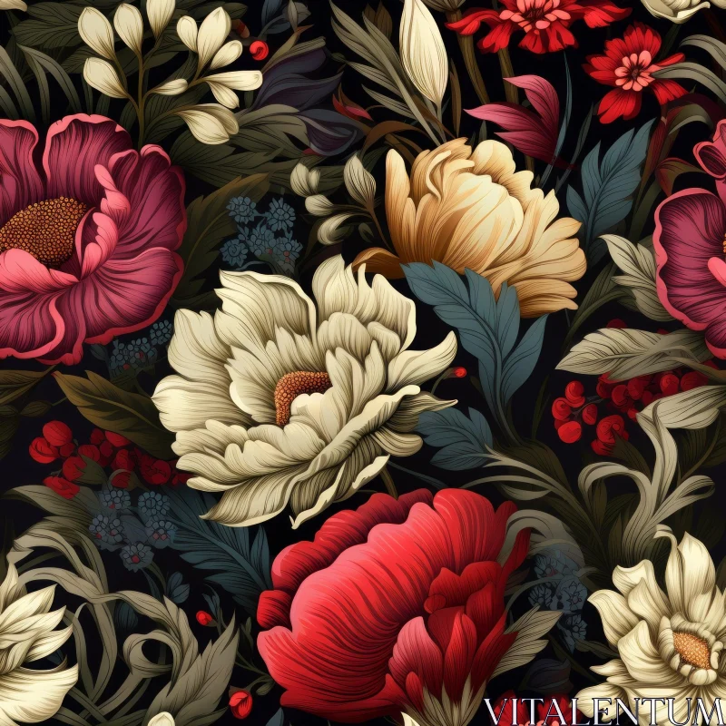 Dark Floral Seamless Pattern - Victorian Wallpaper Design AI Image