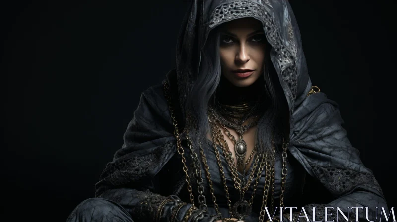 AI ART Dark Portrait of a Mysterious Woman in Black Hood
