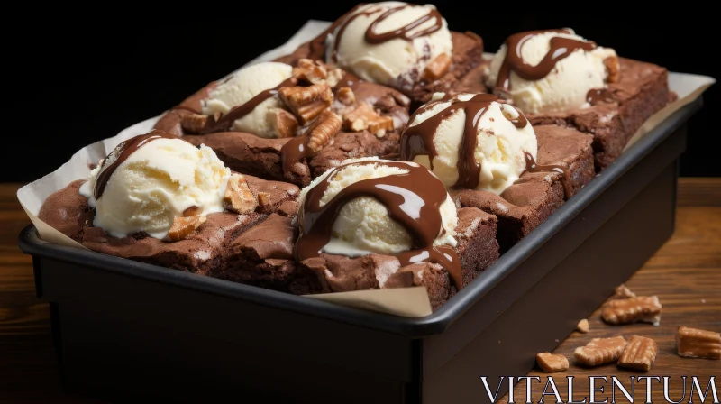 Decadent Brownies with Ice Cream and Chocolate Sauce AI Image