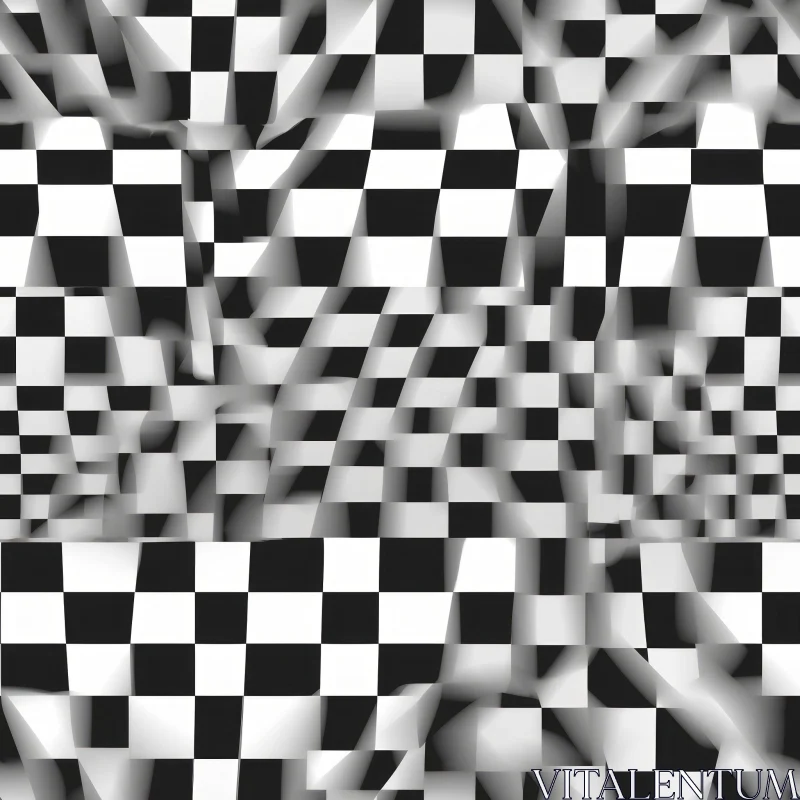 Dynamic Black and White Checkered Abstract Pattern AI Image