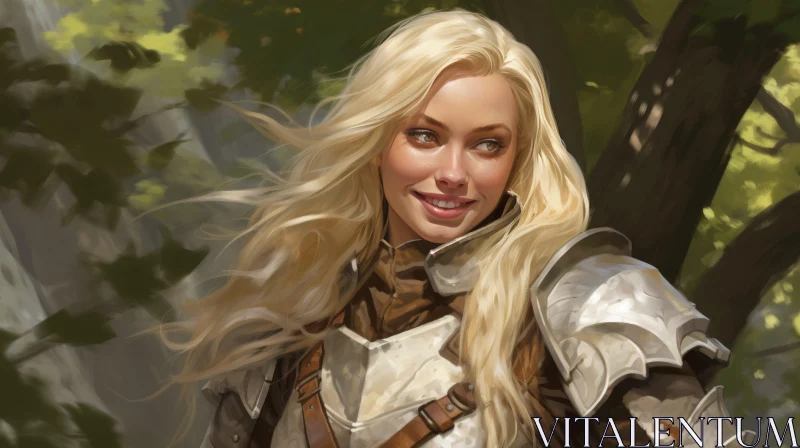 Fantasy Woman Warrior Portrait in Forest AI Image