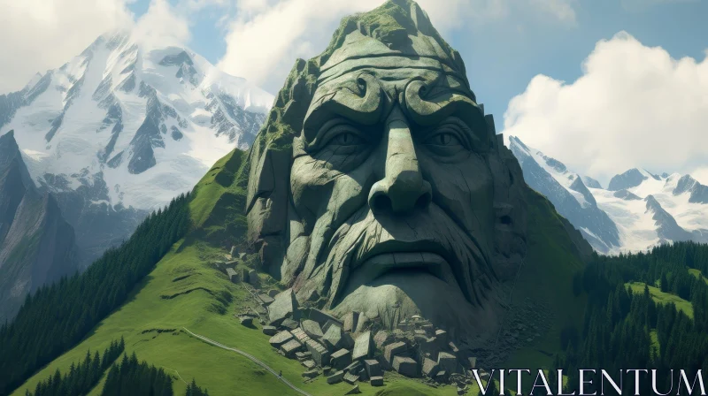 Intricate Giant Head Mountain Digital Painting AI Image