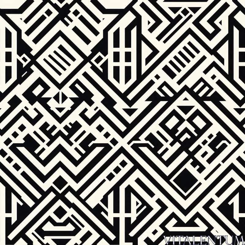 AI ART Retro Geometric Black and White Pattern