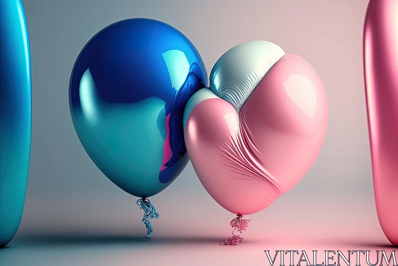 Whimsical 3D Heart Balloon Art | Pink and Dark Azure | Playful Juxtapositions AI Image