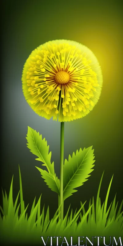 Yellow Dandelion Illustration - Luminous 3D Artwork AI Image