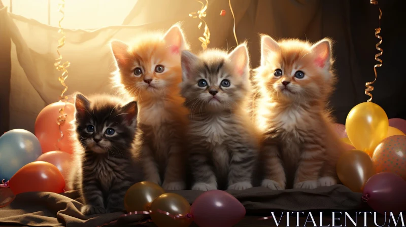 Adorable Kittens with Colorful Balloons AI Image