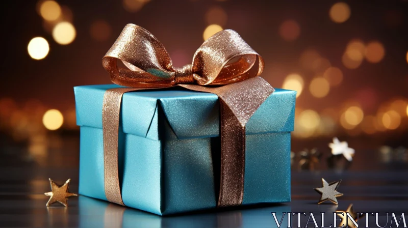 AI ART Blue Gift Box with Gold Ribbon - Festive Image