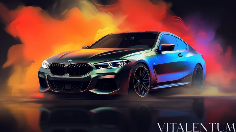 BMW M8 Gran Coupe Digital Painting in Dark Room AI Image